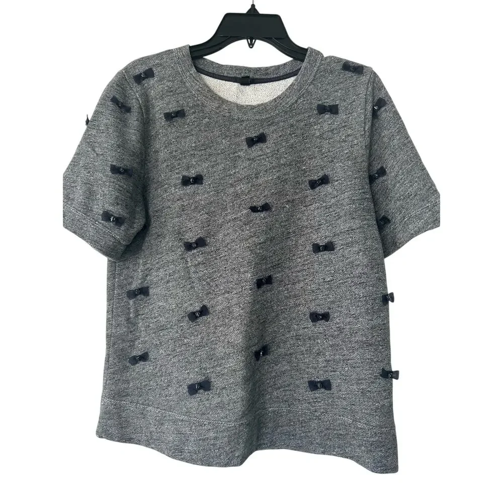 NWOT J. Crew Women’s Gray Jewel Bow Appliqué Short Sleeve Top Size M